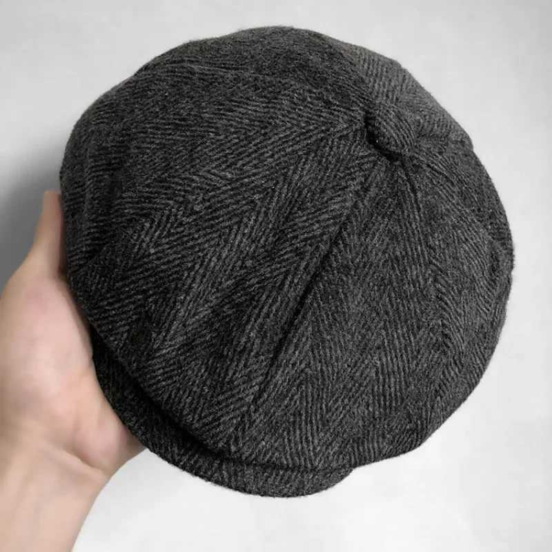 Retro Big Size 62cm Newsboy s Men Vintage Wool Warm Thick Beret Winter Driver Hats for Ma Tweed Casual Flat OctagonalW251023