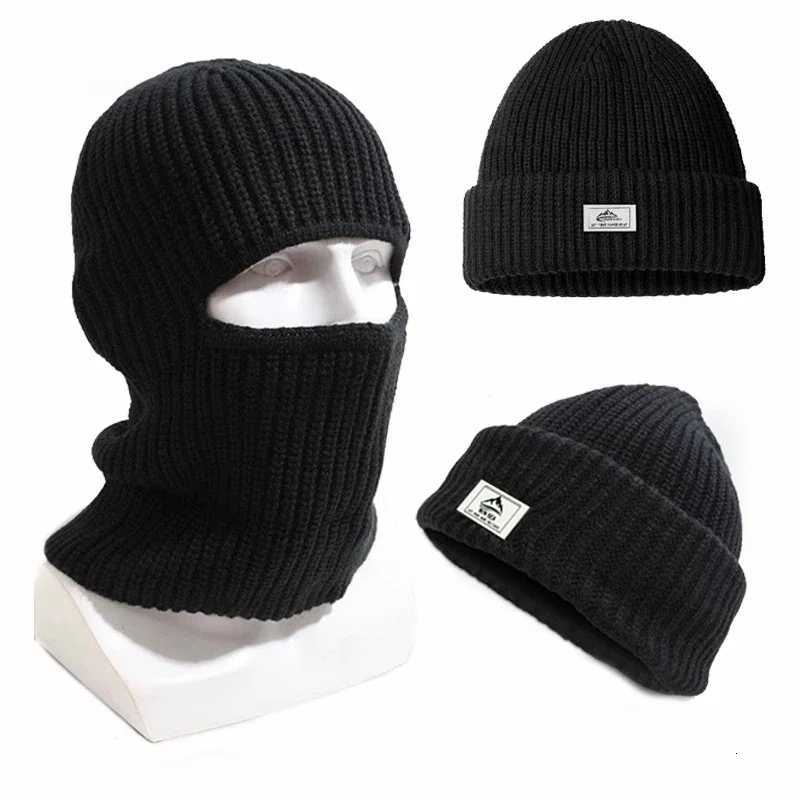 Knitted Hat Winter Cotton Thicke Cold Outdoor Cycling Warm Mask 2 in 1 Fl Face Protection Earmuffs clava HatW251023