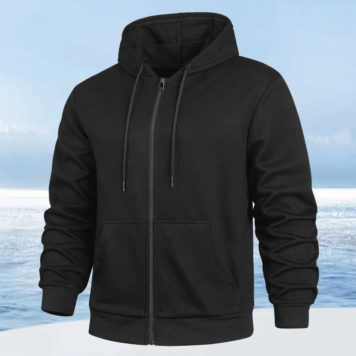 Mens autumn and winter hooded sweatshirt with drawstring and zipper simple and versatile suitable for daily work and sportsT251023