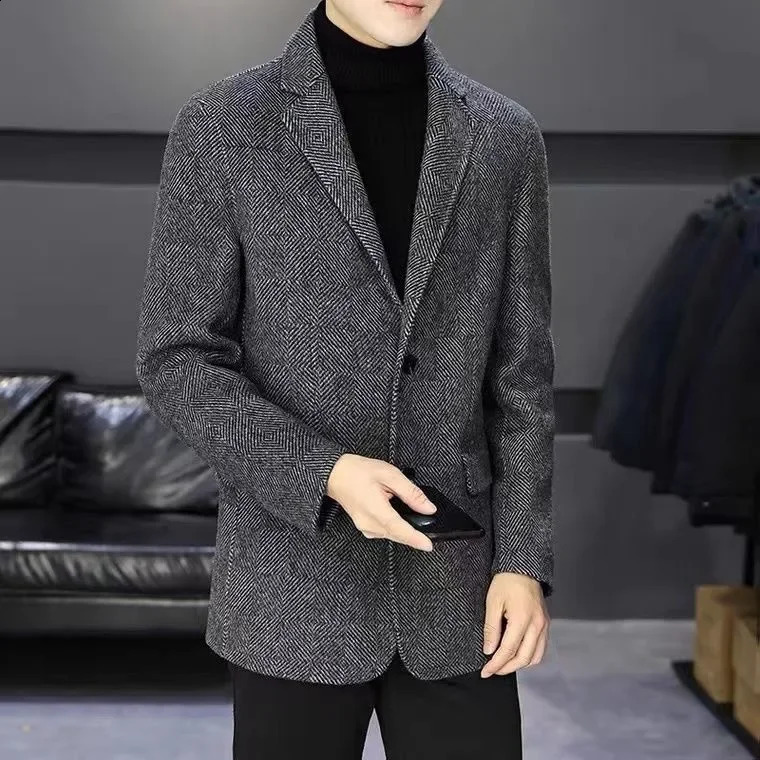 Elegant Casual Mens Short Coat Herringbone Woolen Business Jacket Fashion Slim Fit Trendy AE Stock 251023