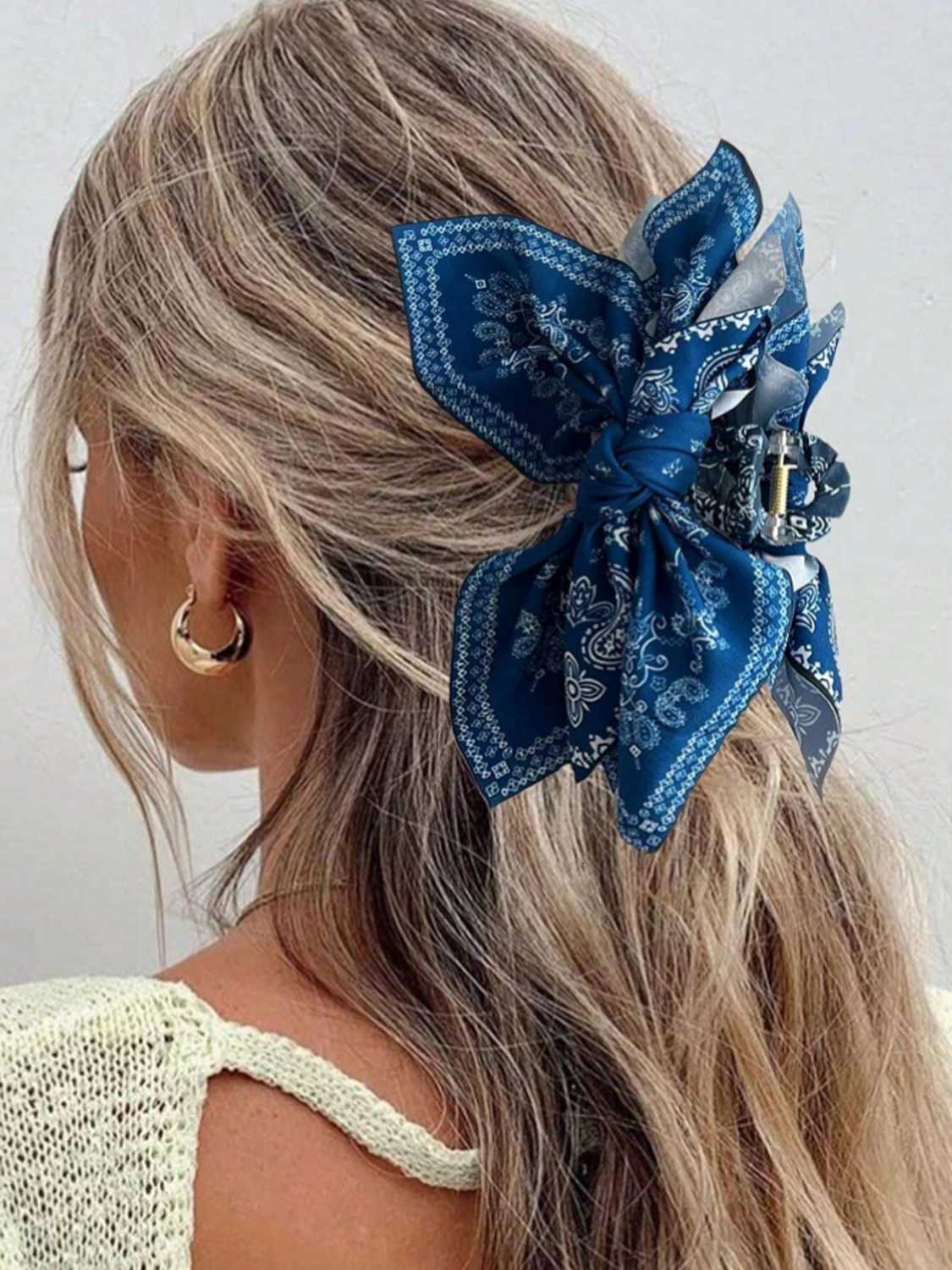 1pcs bohen versatile unique hair clip cashew wer bow grab clip sweet shark clip resort ponytail clip fashion heaear Y251023