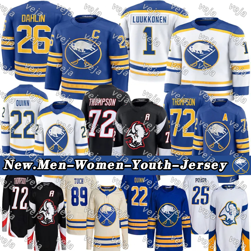 #72 Tage Thompson sabres hockey jersey #26 Rasmus Dahlin Ukko-Pekka Luukkonen Jack Quinn Power Byram Greenway Alex Tuch Peyton Krebs Devon Levi Zach Benson jerseys