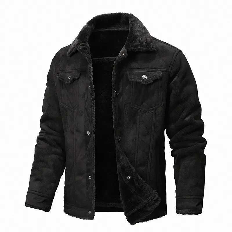 Winter Mens Suede Leather Coat High Quality Thick Fleece Warm Leather Jacket Fashion Turn Down Collar Male Loose Casual Coats W251023