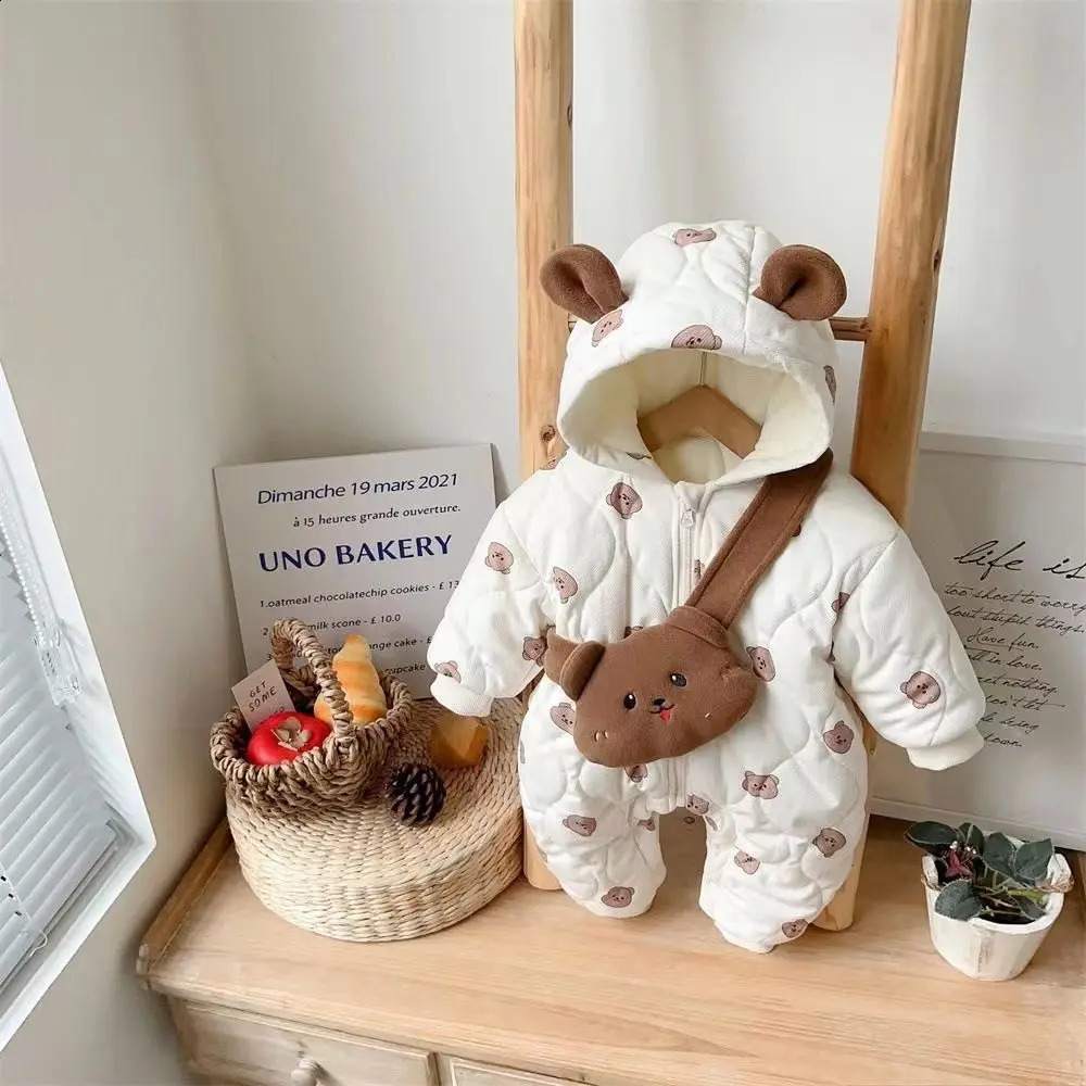 Winter Baby Snowsuit Cute Cartoon Warm Padded Romper 012M Boys Girls Outfit 251023