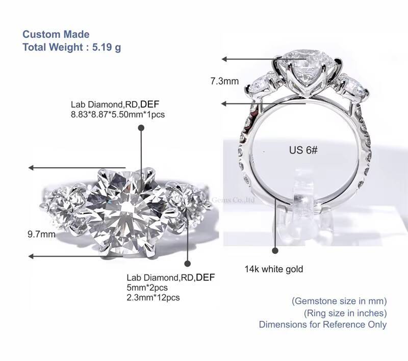 Tianyu Three Stones Lab Grown Moissanite Diamonds 34 Eternity Wedding Band Silver 925 10K 14K 18K Solid Gold Engagement Ring