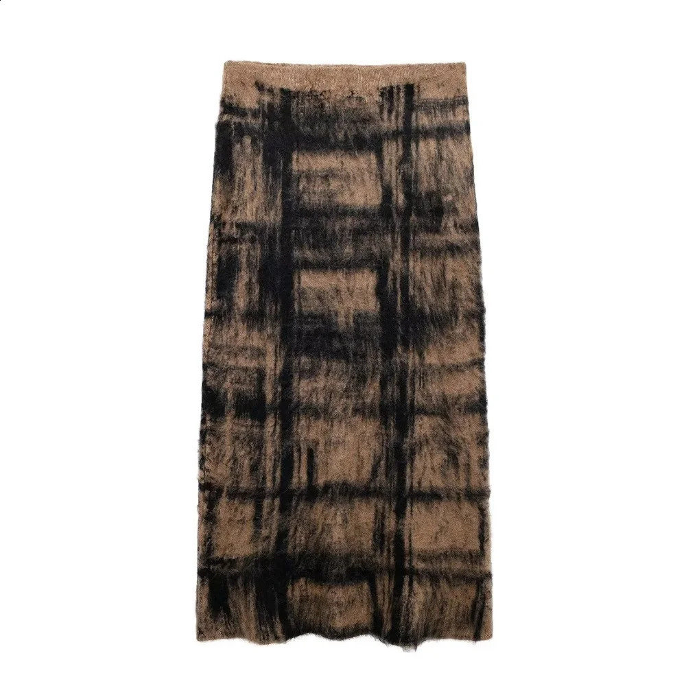 UNIZERA plaid round neck long sleeved jacquard knitted sweater high waisted skirt autumn and winter womens set 251022