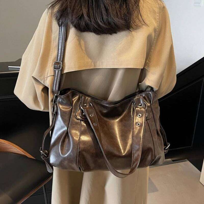 Retro Brand Roomy Shoulder Female Solid Color Classic Crossbody Large Capacity Style Soft PU Leather Tote Bag High Quality High Quality