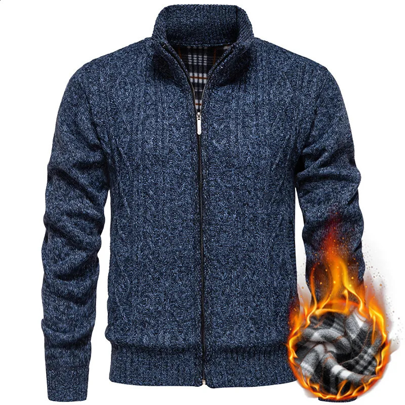 Winter Men Casual Cardigans Sweatercoats Jackets Quality Fleece Thicker Warm Standup Collar Slim Fit Coats 3X 251023