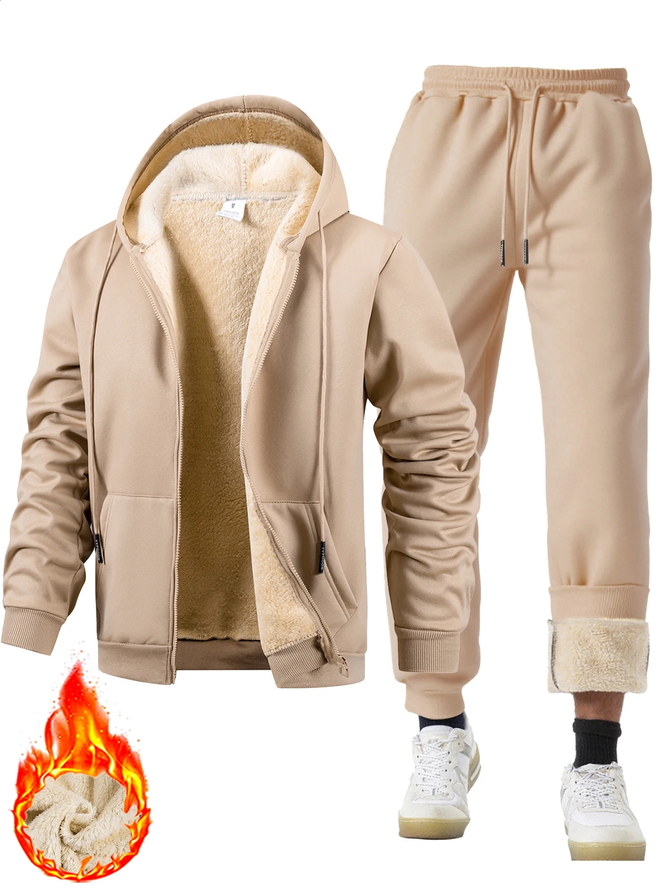 Mens Suit TwoPiece Tracksuit Plush Thickened Warm Sports JacketTrousers Winter Outdoor Casual Hoodie Sportswear 251021