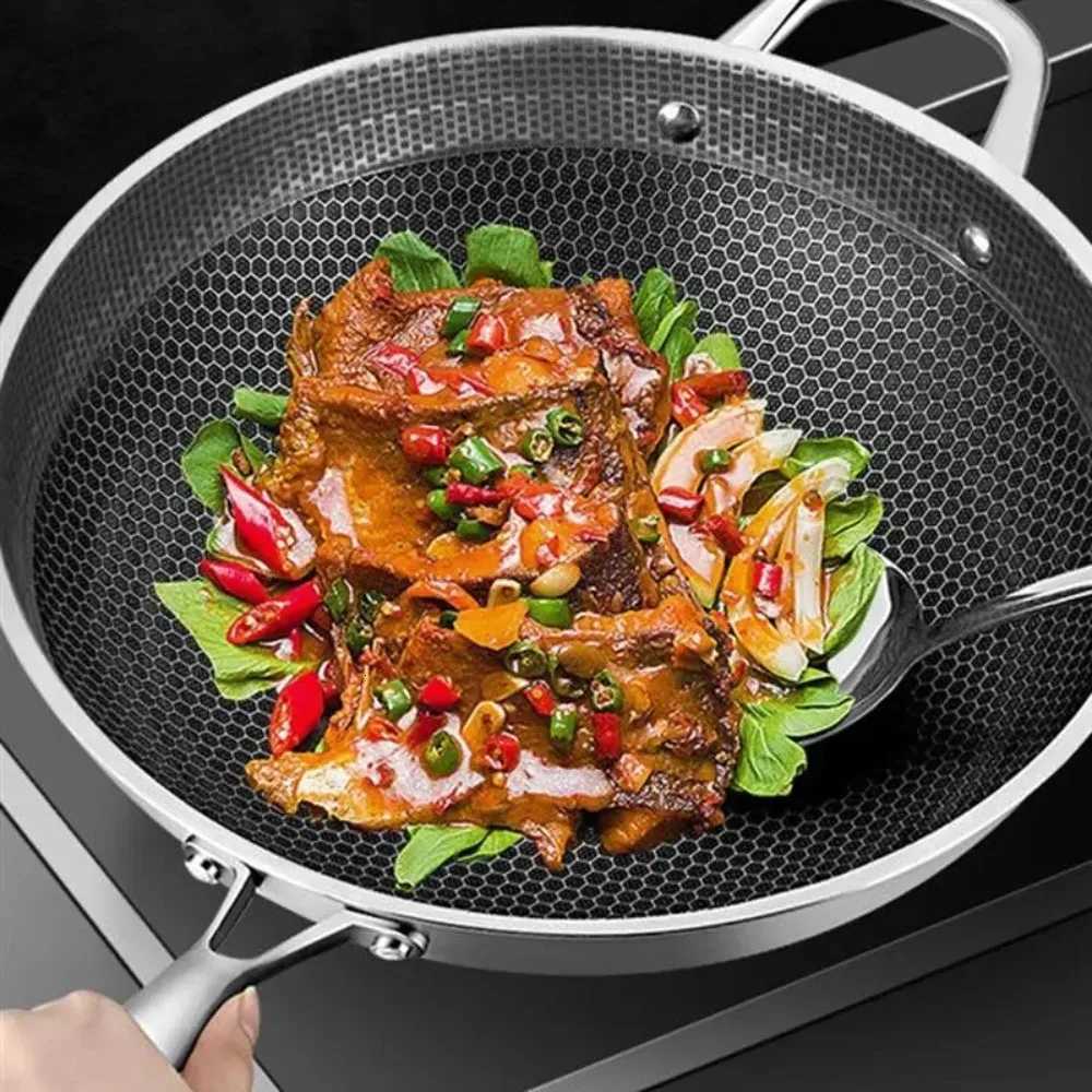 Nonstick Steak Cooking Pan Frying Pan Reusable Frying Pan Stew Pot Induction Cooker Singlesided Honeycb Frying Pan Cookware Y251023