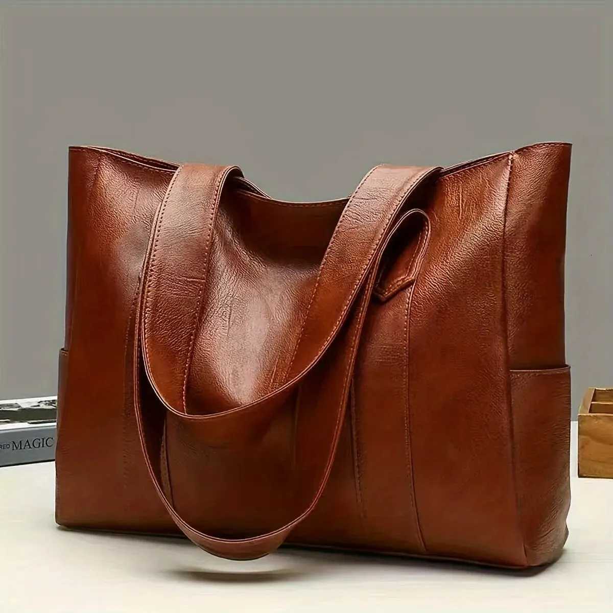 Vintage Large Capacity Tote Bag Retro Vegan Shoulder Bag Womens Casual Handbag For CommuteL251023