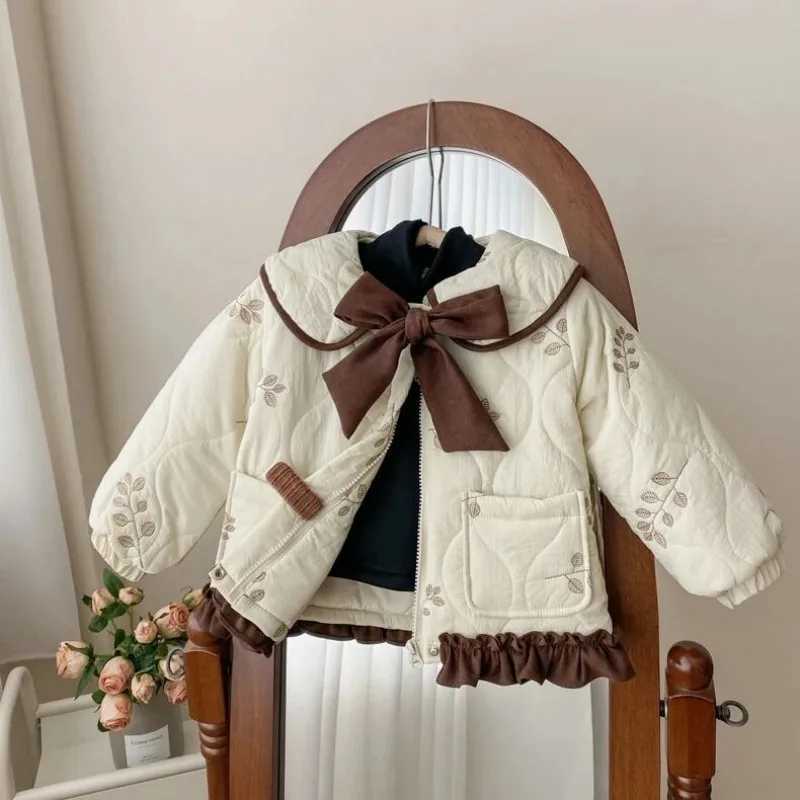 Winter Girls Coat Kids Baby Parkas Cotton Padded Plus Velvet Thickened Warm Childrens Coat Solid Girls Embroidery Jacket Y251023