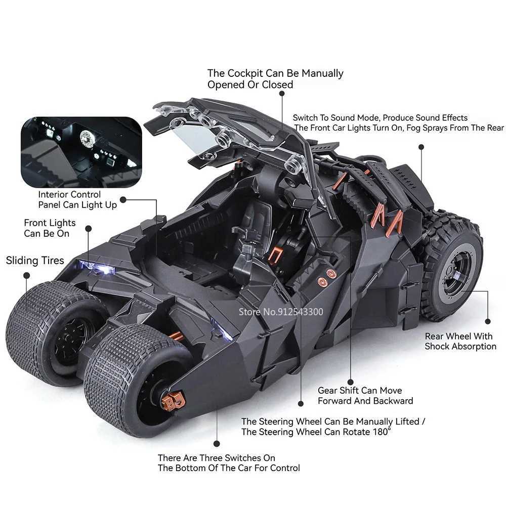 124 Scale Batmobile Model Classic Car Toy Metal Diecast Sound Light Spray Fighting Vehicle Models Decoration Display OrnamentT251023