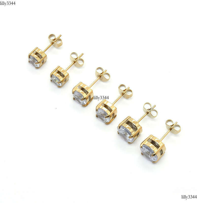 Stainless Steel Four-Prong Inlaid Zircon Crystal Simple Personality Small Earrings