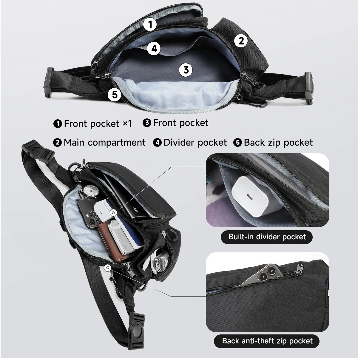 Tigernu Chest Bags Mens Shoulder Bag Fanny Packs For Men Hip Sack Crossbody Bag Men Sling Bag Mens Breasts Tactical Bags Male251023