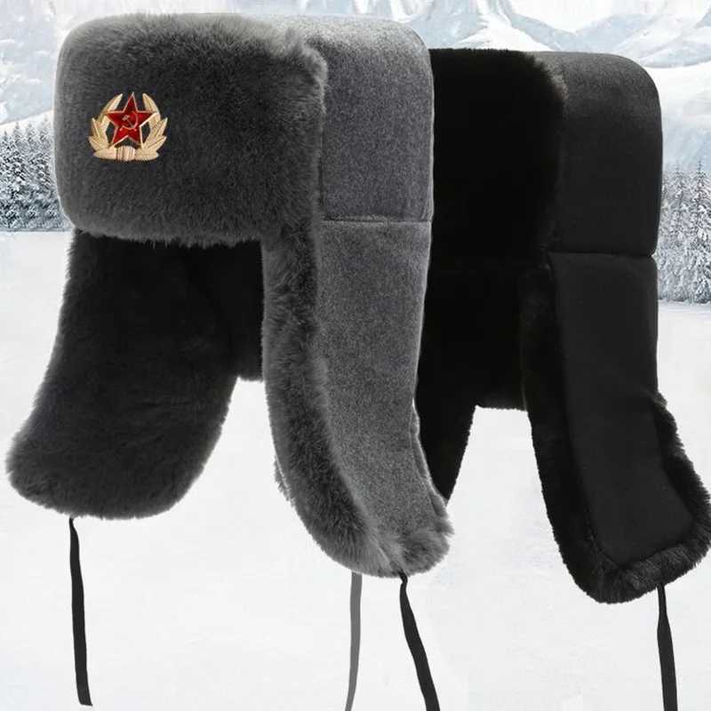 CAMOLAND High Quality Warm Faux Fur Bber Hats Wen Men Soviet Badge Russia Ushanka ot Hat Windproof Earflap SkiingW251023