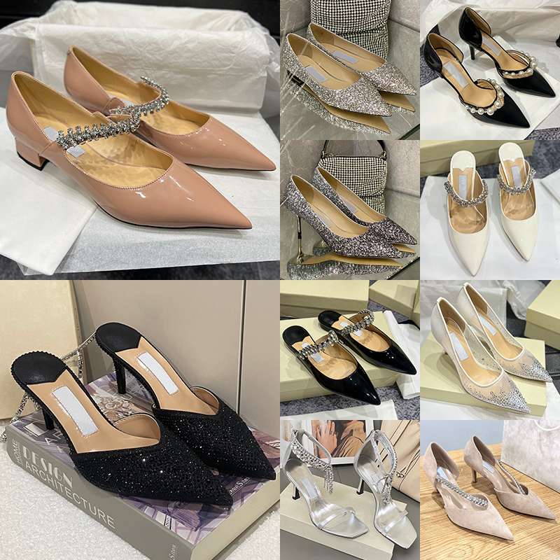 Designer jimmychos dress shoes for women luxury pearl diamond chains high heels womens wedding party high heels