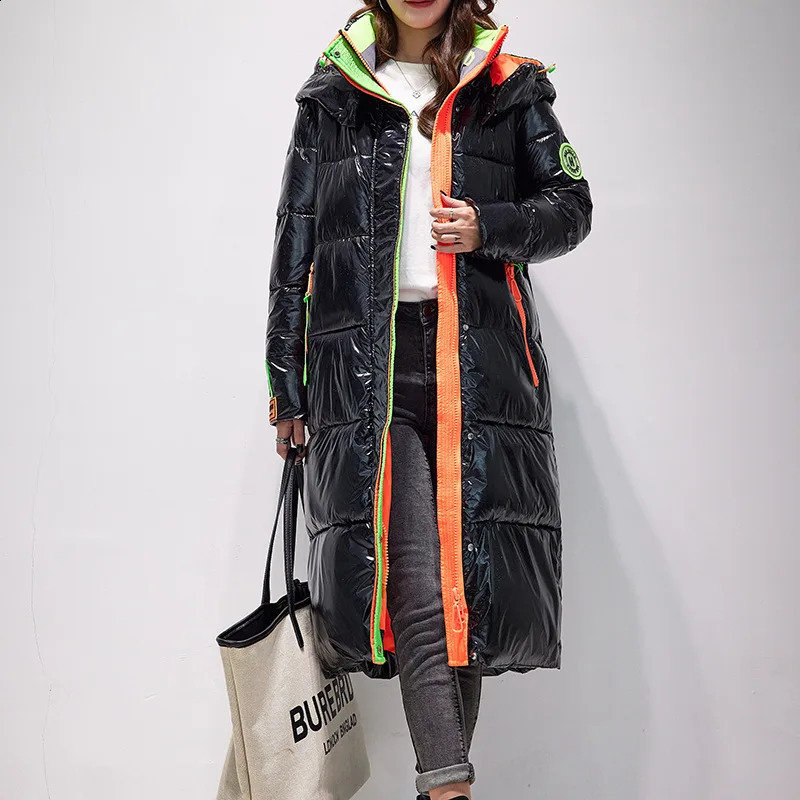 Waterproof Coats Fashion Winter Down Cotton Jacket Womens Glossy Colorful Femme Thick Warm Long Hooded Puffer Parkas 251022