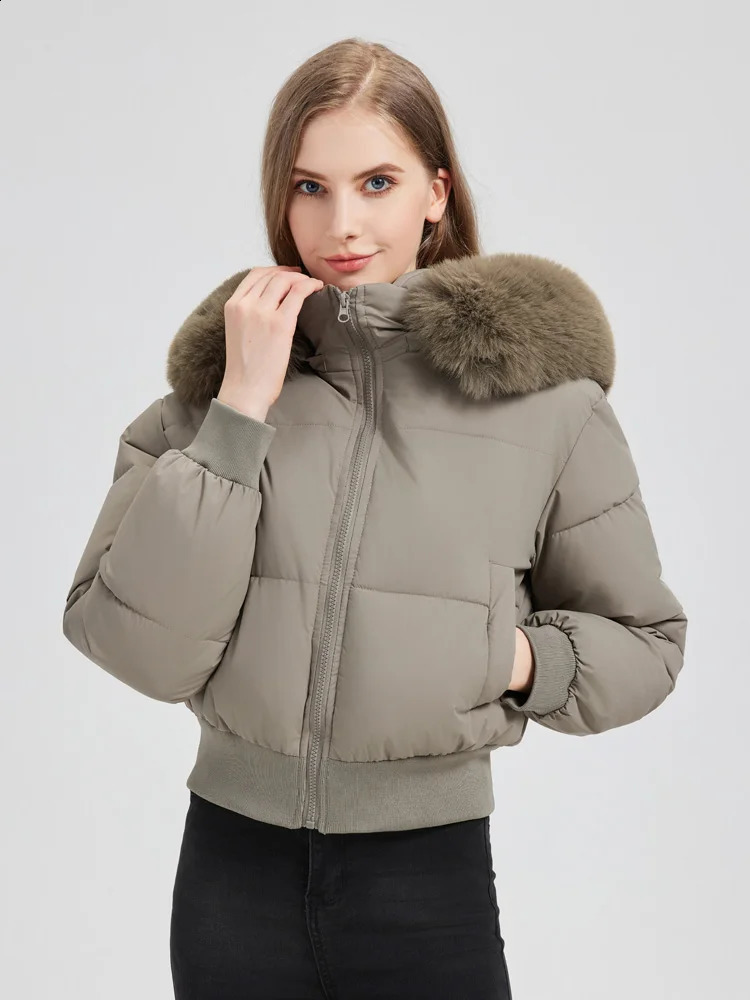 Thicken Short Womens Winter Jacket Korean Style Down Cotton Coat Casual Warm Fur Hooded Cropped Parkas Chic Streetwear 251022