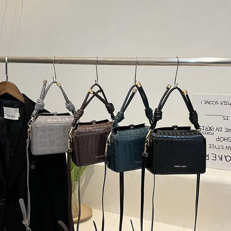 New Sensation Women's Crocodile Pattern Handbag Square Box Style Crossbody Bag