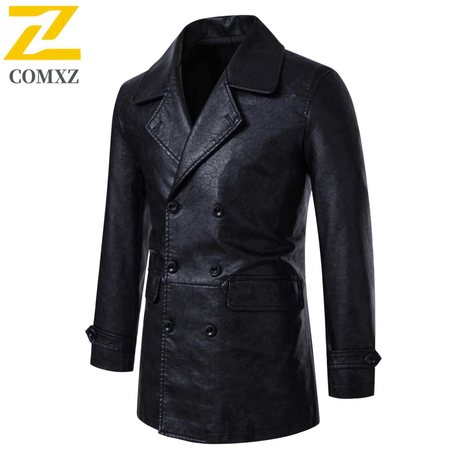 2025 New Mens Leather Jacket Urban Retro Midlength Belt PU Leather Coat chaqueta Autumn Winter Motorcycle Faux Leather Jacket W251023