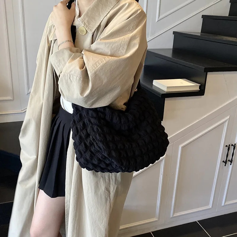 Pleated Embroidered Crossbody Solid Color Bubbles Cloud Shoulder Bags Large Tote Bucket Bag Underarm for Women 251018