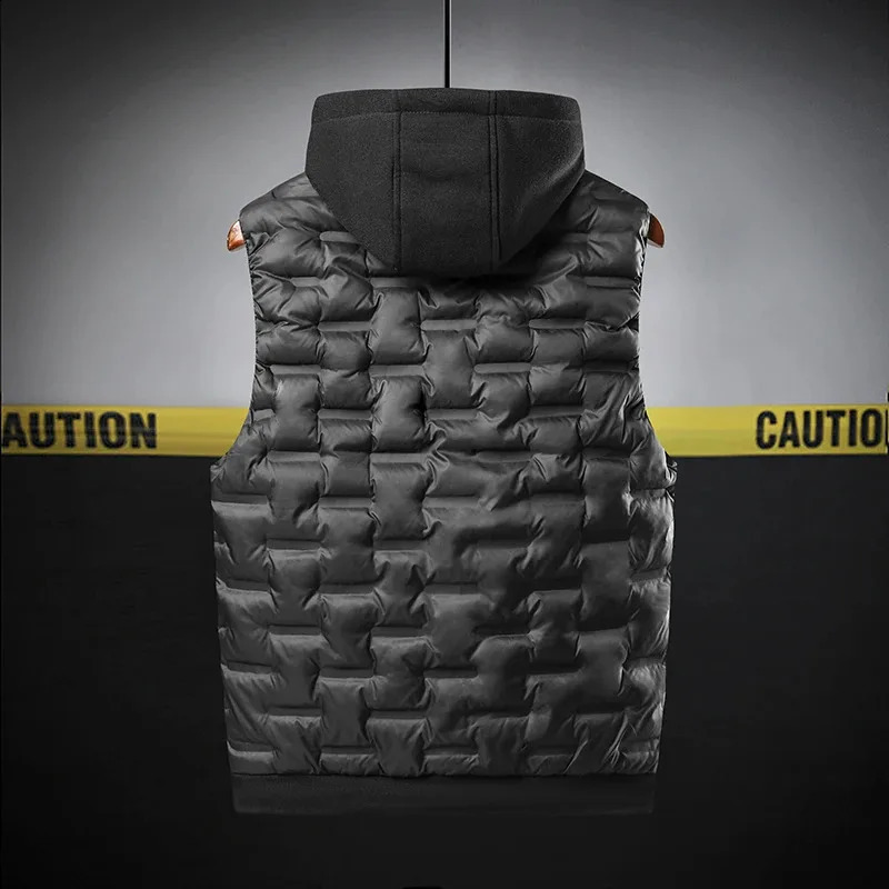 Autumn and winter trendy mens vest large sized loose hooded jacket for men warm sleeveless waistcoat 251023