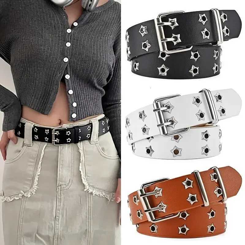 New Star Eye Rivet Belt Goth Style Double Pin Buckle Manwoman Fashion Casual Punk Style Pu Leather Waistband for Jeans Y2K BeltXJ251023
