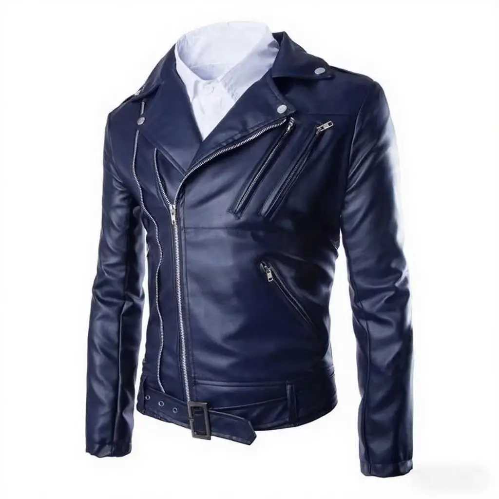 2025 fashion mens clothing lapel locomotive multizipper design fashion short PU leather jacket W251023