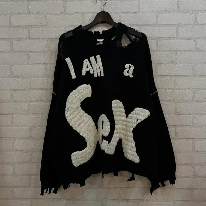 Winter Wool Saint Round Neck Needle Embroidery Letters Ripped Style Street Fashion Men Women 11 Harajuku Sweater 251016