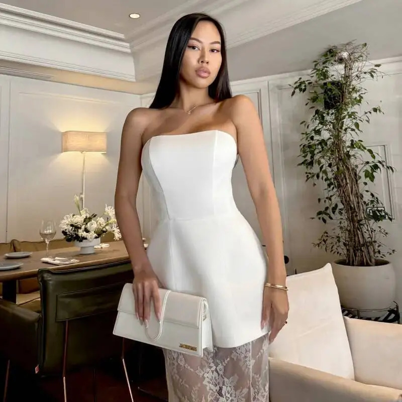 Black Sleeveless Elegant Strapless Vest Sexy Lace Long Skirt Set Patchwork Dress Set Formal Evening Party 2 Pieces Outfits Women 251020