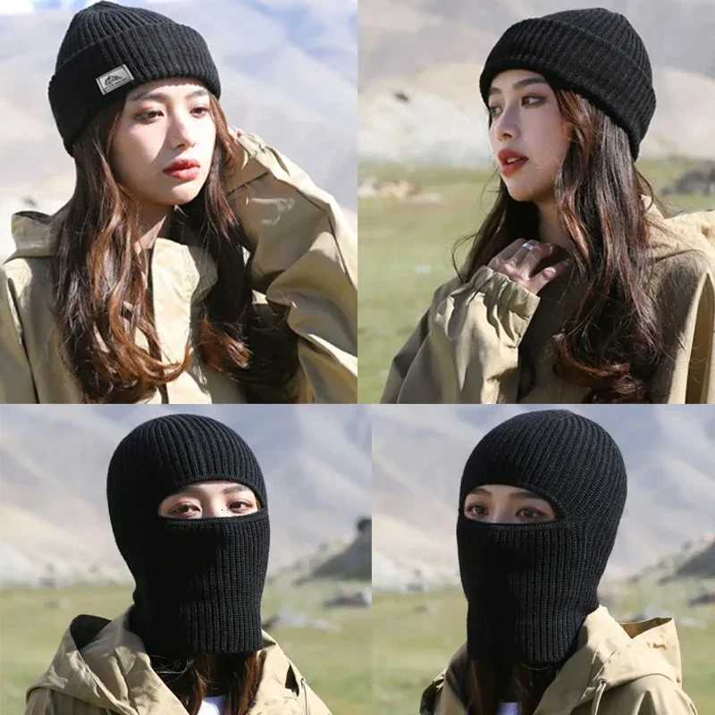 Knitted Hat Winter Cotton Thicke Cold Outdoor Cycling Warm Mask 2 in 1 Fl Face Protection Earmuffs clava HatW251023