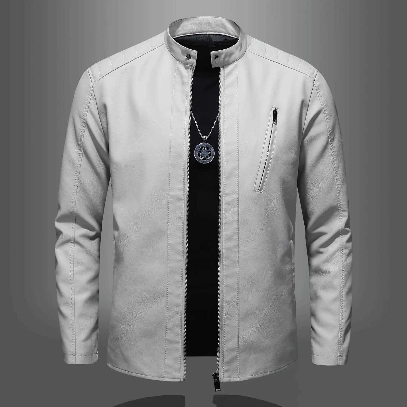 M4XL 5XL Mens Big Tall Faux Leather Jacket Stand Collar Slim Fit Biker Coat Windproof Motorcycle Jacket for Autumn Winter W251023