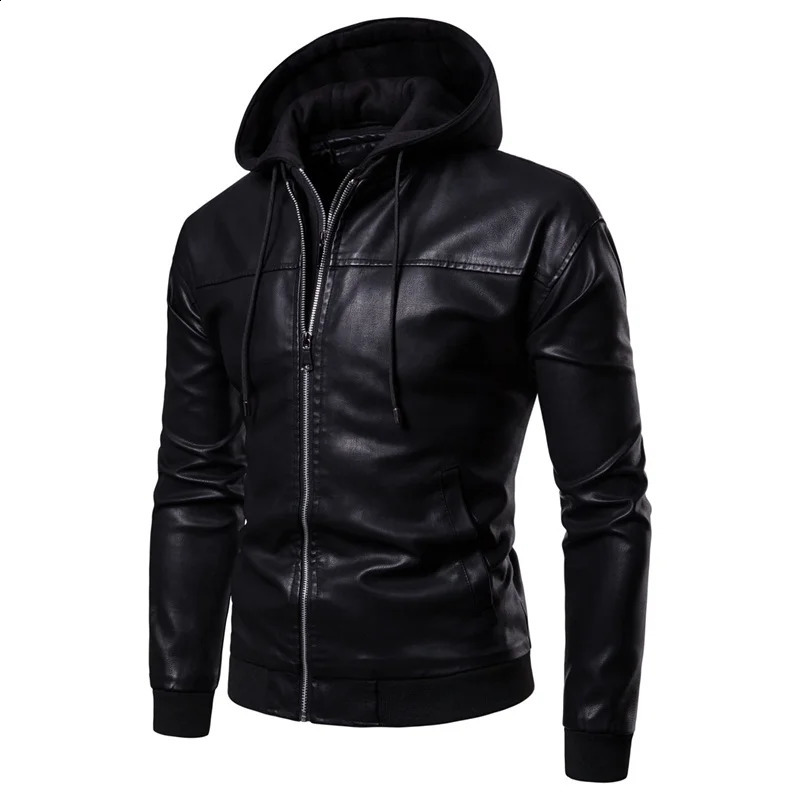 TRAF Top Leather Jacket Mens Autumn And Winter Plus Cashmere Korean Version Of Casual Trend Hooded Biker Work 251015