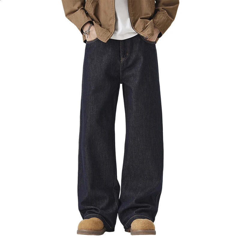 Highend Quality Primary Color Jeans Man Autumn and Winter N Street Craze Handsome Wide Leg Straight Tube Pants 251018