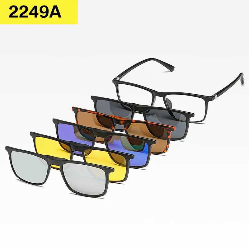 2249A 6 In 1 Spectacle Frame Men Women With 5 PCS Clip On Polarized Sunglasses Magnetic Glasses Male Computer OpticalW251023