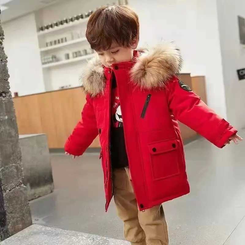 Winter Thickened Coat Boys Thicken Warm Jackets Childrens Hooded Cotton Outerwear New Teenagers Large Fur Collar Clothing Y251023