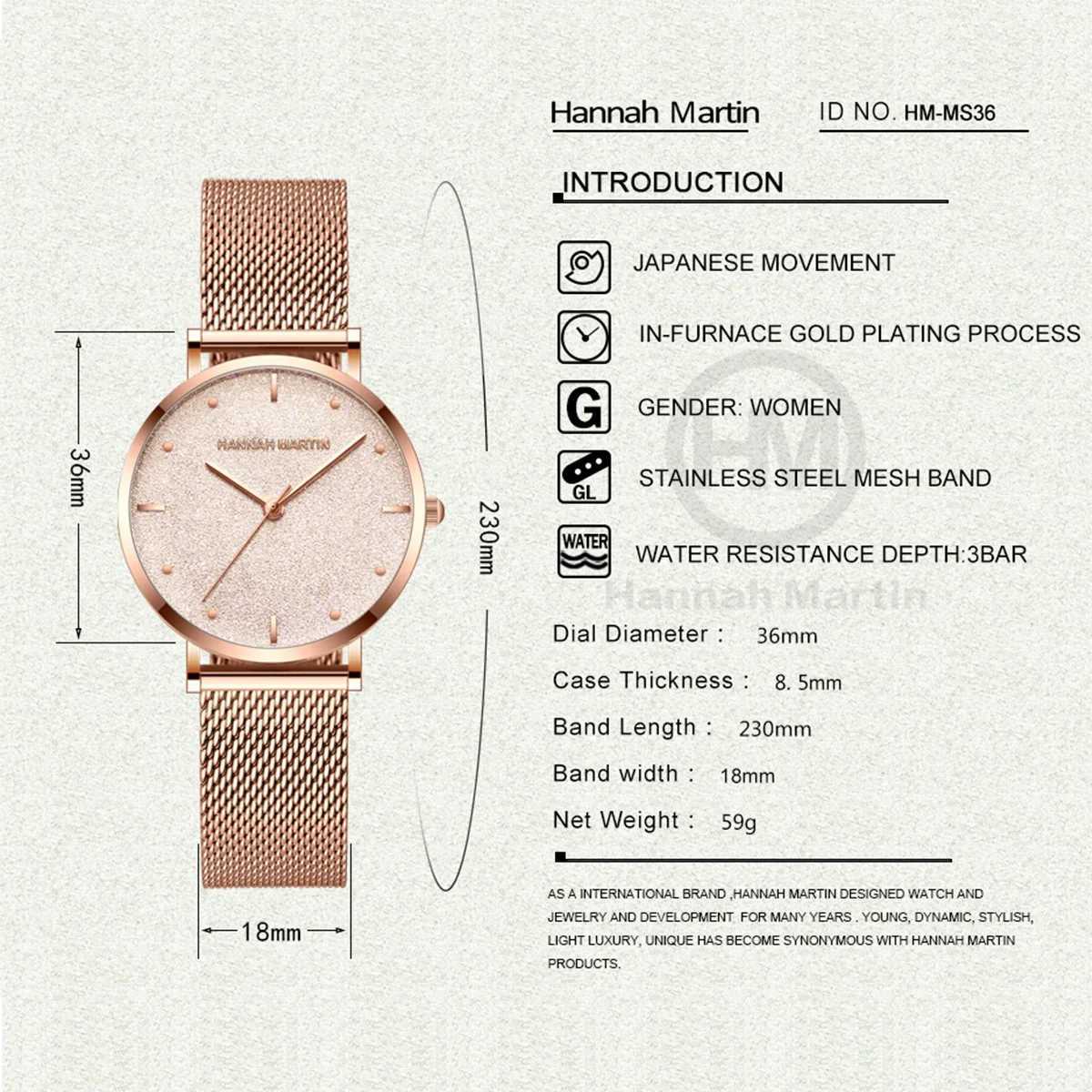 2025 New Womens Luxury Watch Matte Dial Japanese Quartz Movement Stainless Steel Mesh Strap Hannah Martin Brand Original WatchL251023