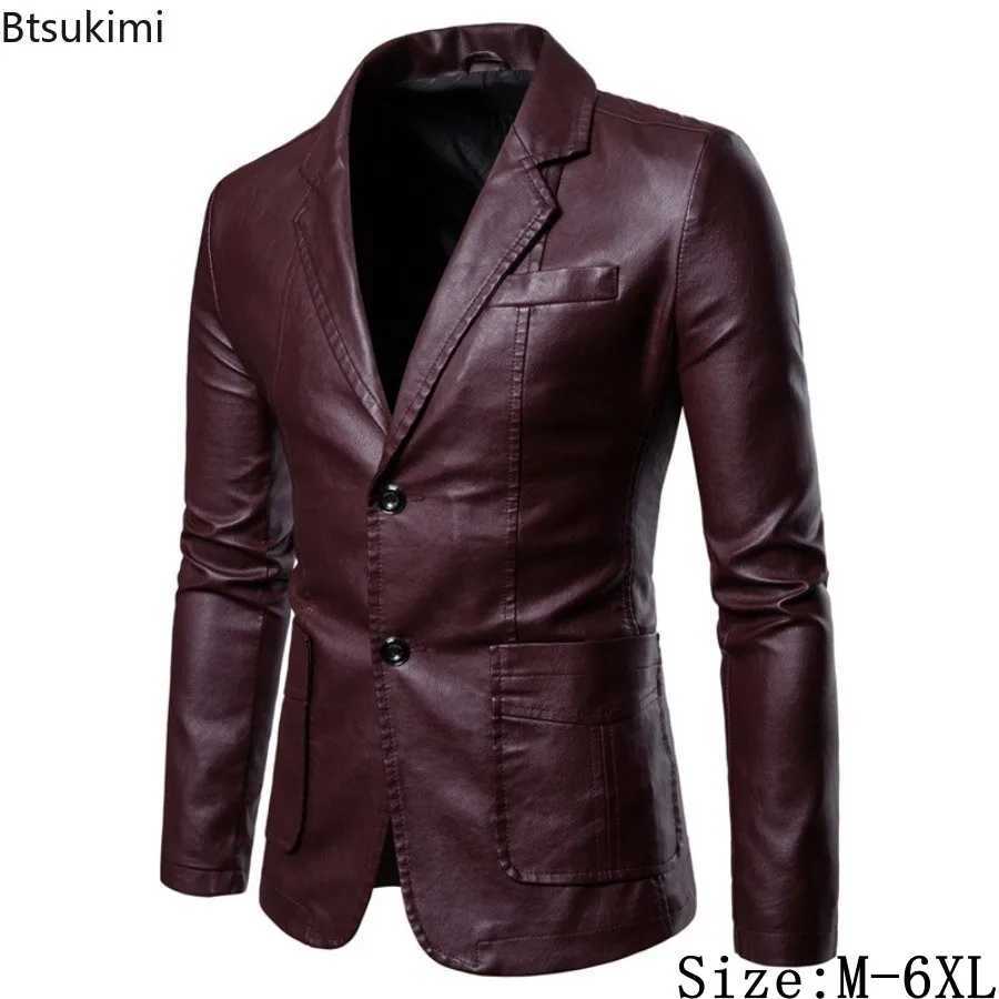 2025 Mens Business Casual Leather Jacket Fashion Slim Suit Collar PU Leather Coats Autumn New Vintage Streetwear Large Size 6XL W251023
