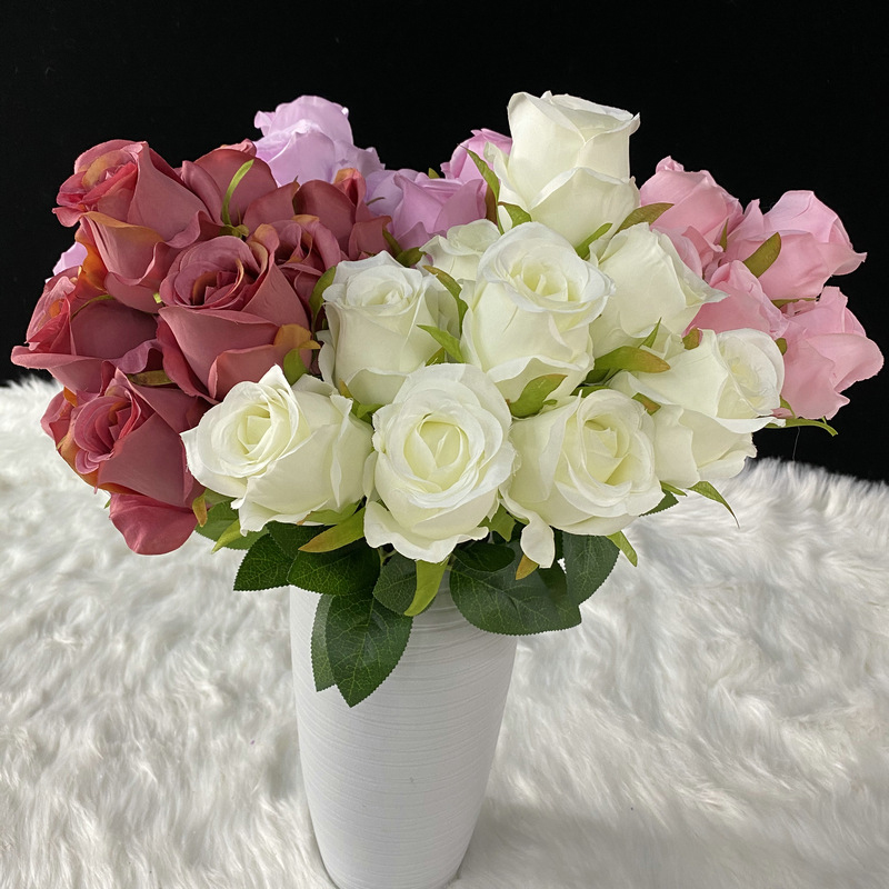 Artificial 7 Heads Purple Fairy Roses Bouquets Cloth Fake Flowers Wholesale for Table Centerpieces Home Easter Spring Wedding Party Decor DIY Floral Arrangements
