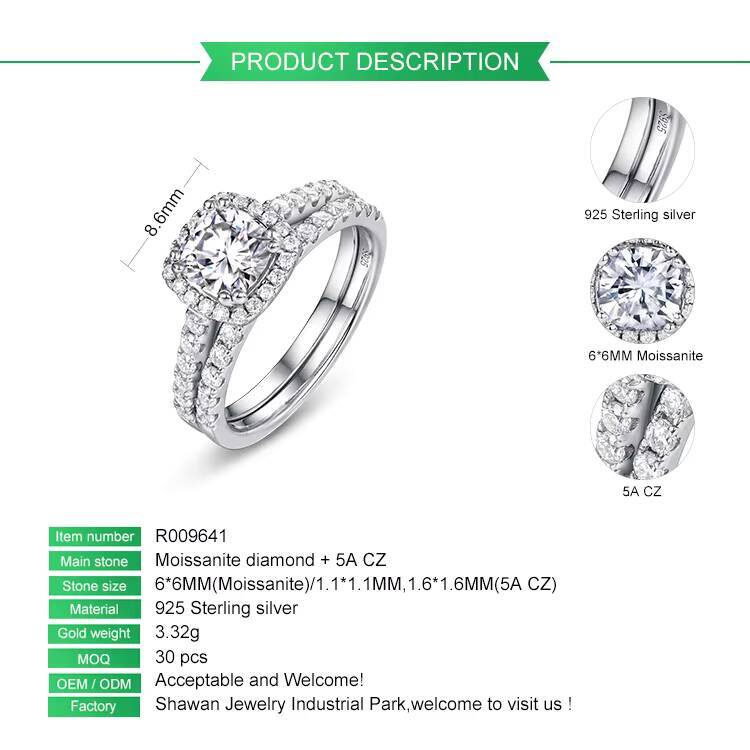 Fashion Luxury Moissanite Jewelry Stackable Rings Engagement Bridal Finger Ring