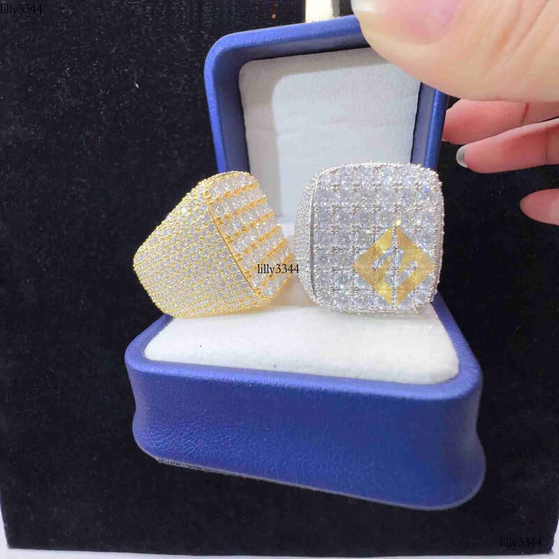 Fashion fine jewelry vvs moissanite iced out rings men gold plated sterling sier dia hip hop ring