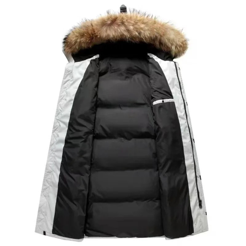 Winter Mens Down Jacket Light Long Large Fur Collar Hooded 90 White Duck Down Parka Women Fashion Snow Coldproof Coat 251020