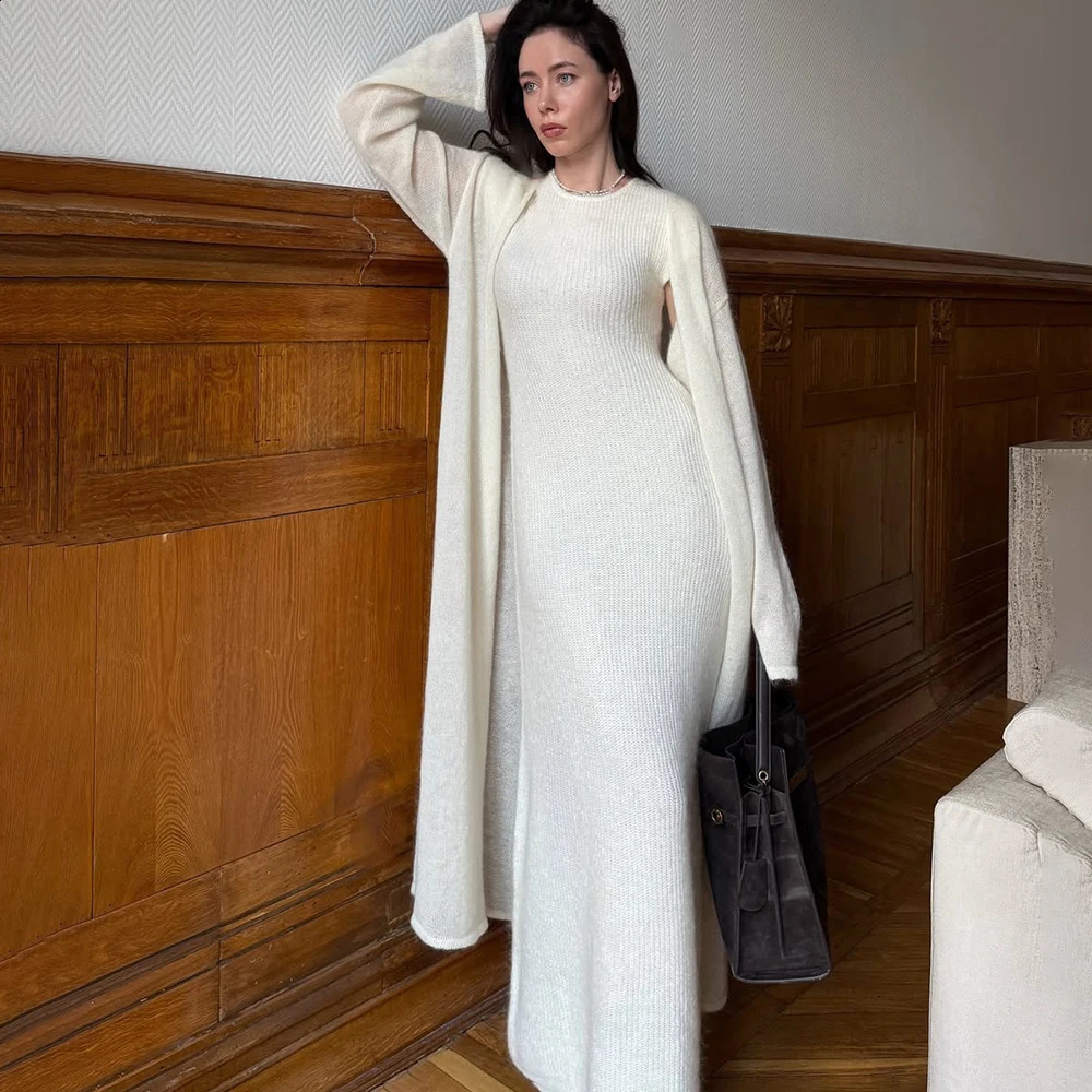 Tuularose Knit Dress 2Piece Set Autumn Solid Loose Cardigan Casual Skirts Patchwork Basic Office Women 251022