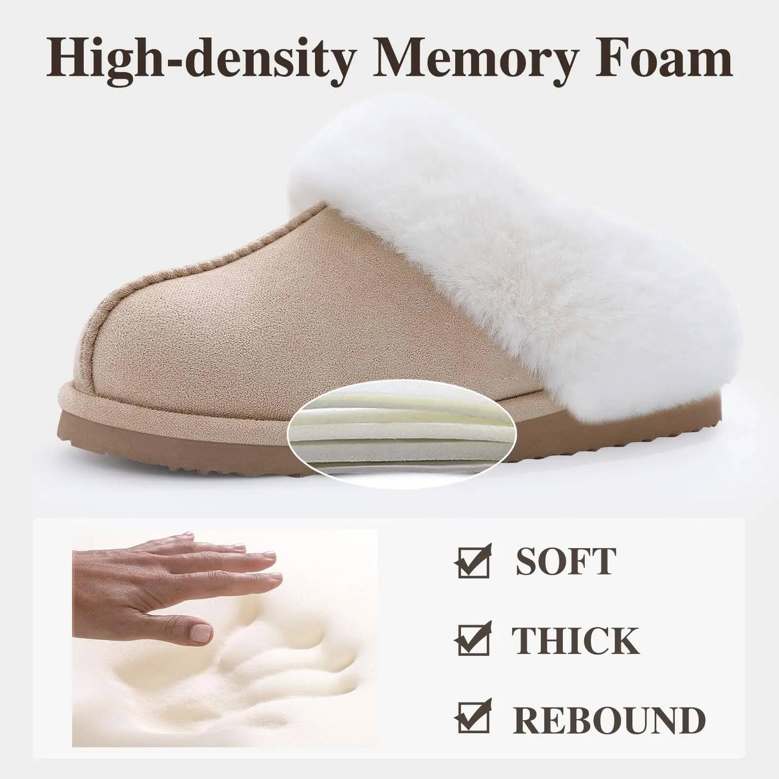 Evshine Fuzzy House For Women Soft Fluffy Memory Foam Slippers Winter Indoor Outdoor Faux Fur Collar Platform Shoes ddmythur