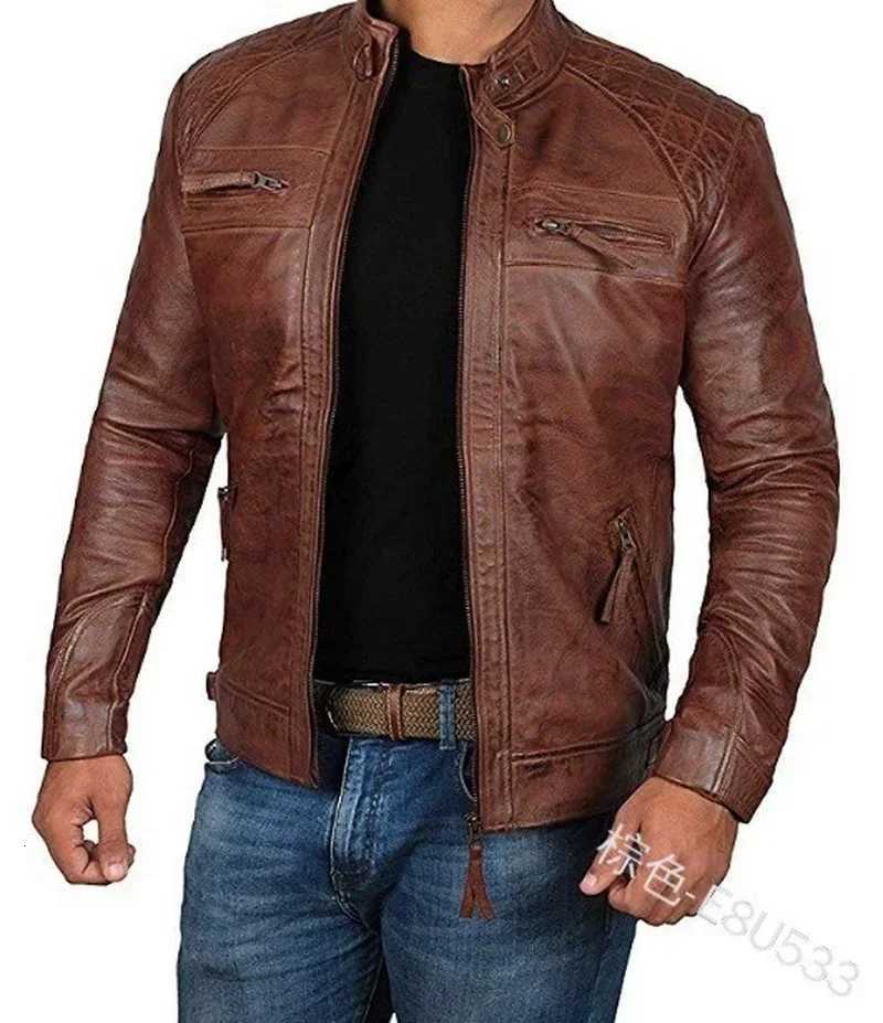 2022 Men Leather Jacket Teenagers Stand Collar Punk Men Motorcycle Leather Jacket Brown Leather Jacket Chaqueta De Los Hombres W251023