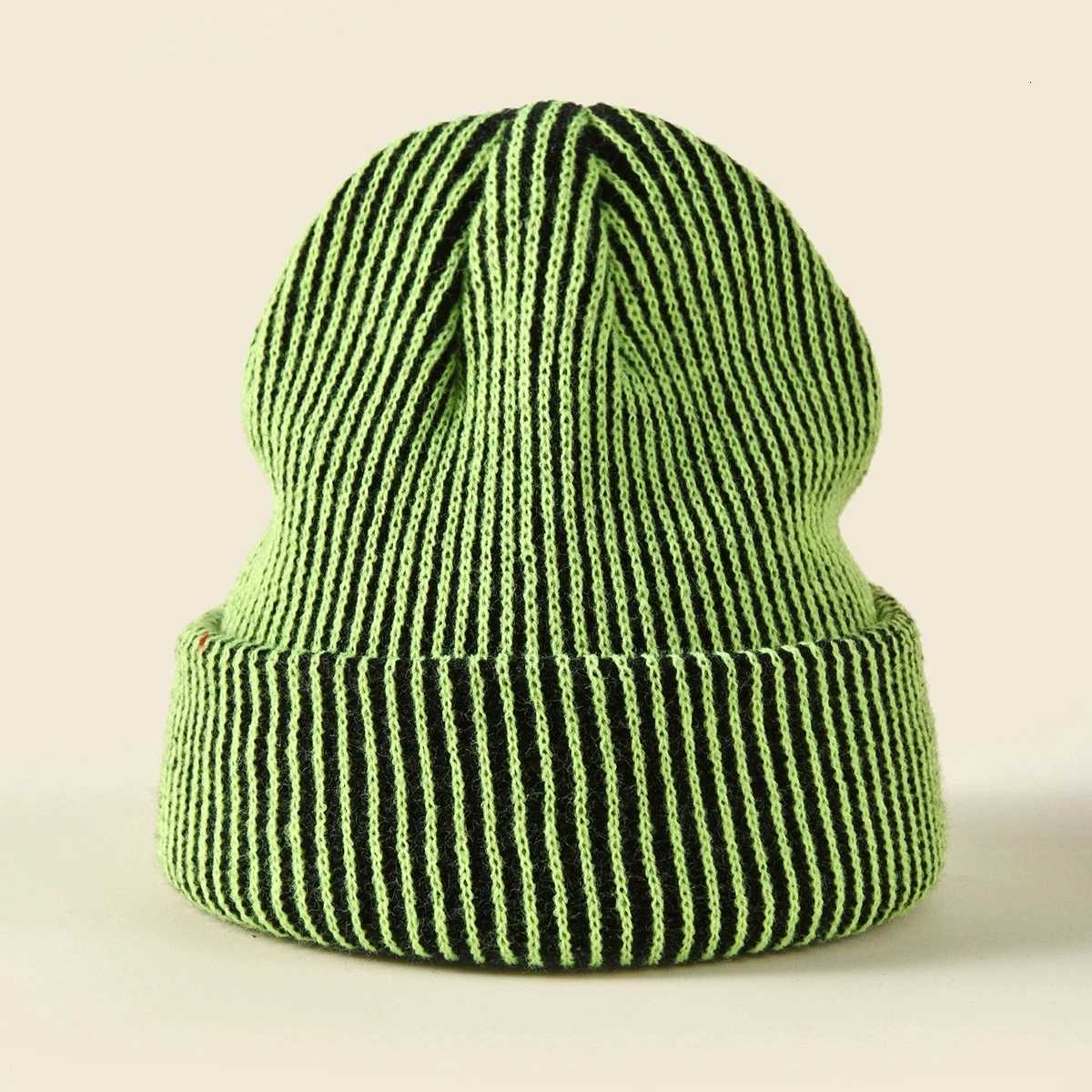TwoTone Striped Beanie Unisex Knit Winter Hat Stretchable Soft Warm Skull Cap for Men Women Trendy Contrast DesignXJ251023
