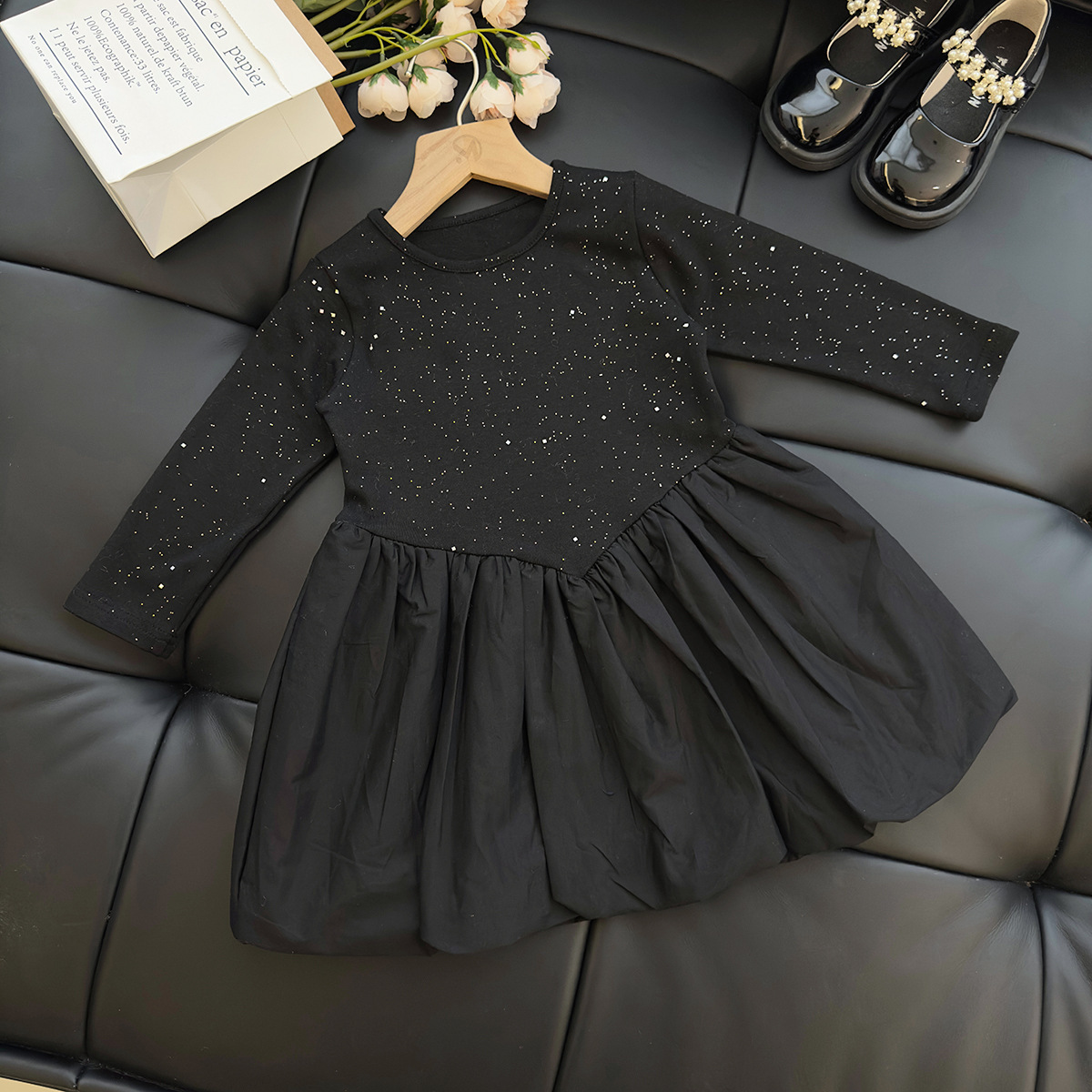 Girl designer fashion style set Spring and Autumn baby girl sequin jacket dress short skirt two-piece princess style