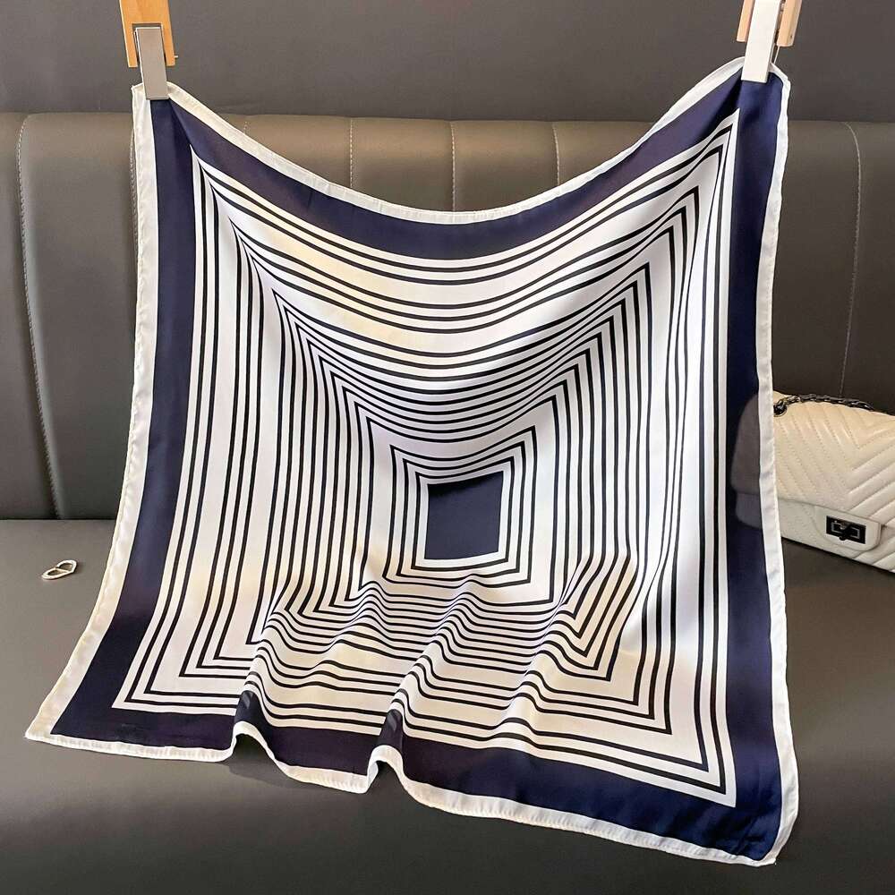 Latest Design lady Silk Satin Scarf Women Handkerchief stripe Printed Female Square Head Bandana Small Neck Muffler Hijab