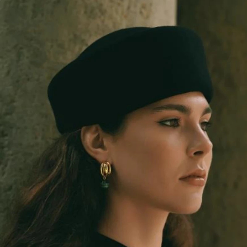 Women Wool Felt Berets Hat Vintage Hard Top Concave Top Fedoras Hats Wedding Fascinator Hats Wedding Cocktail Party Pillbox Cap251018